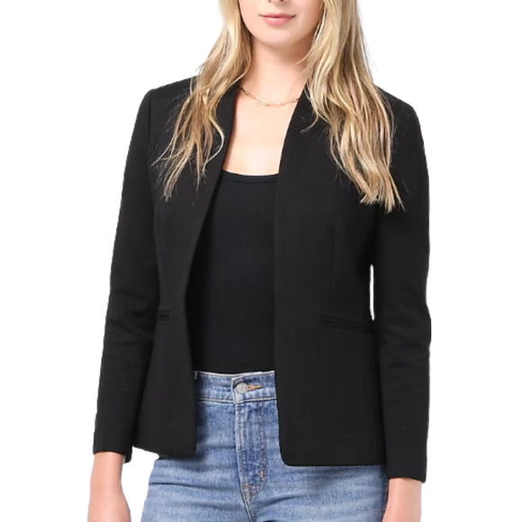 J CREW Black Going Out Blazer in Stretch Twill Open Front Career Women's 2 - Picture 1 of 6